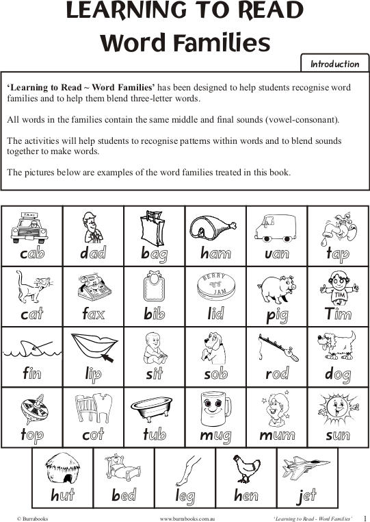 Learning to Read – Word Families